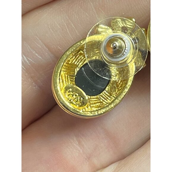 JOAN RIVERS Green Egg Shape Rhinestone Bow Gold-Tone Brooch Earrings Rare Set - Picture 10 of 16